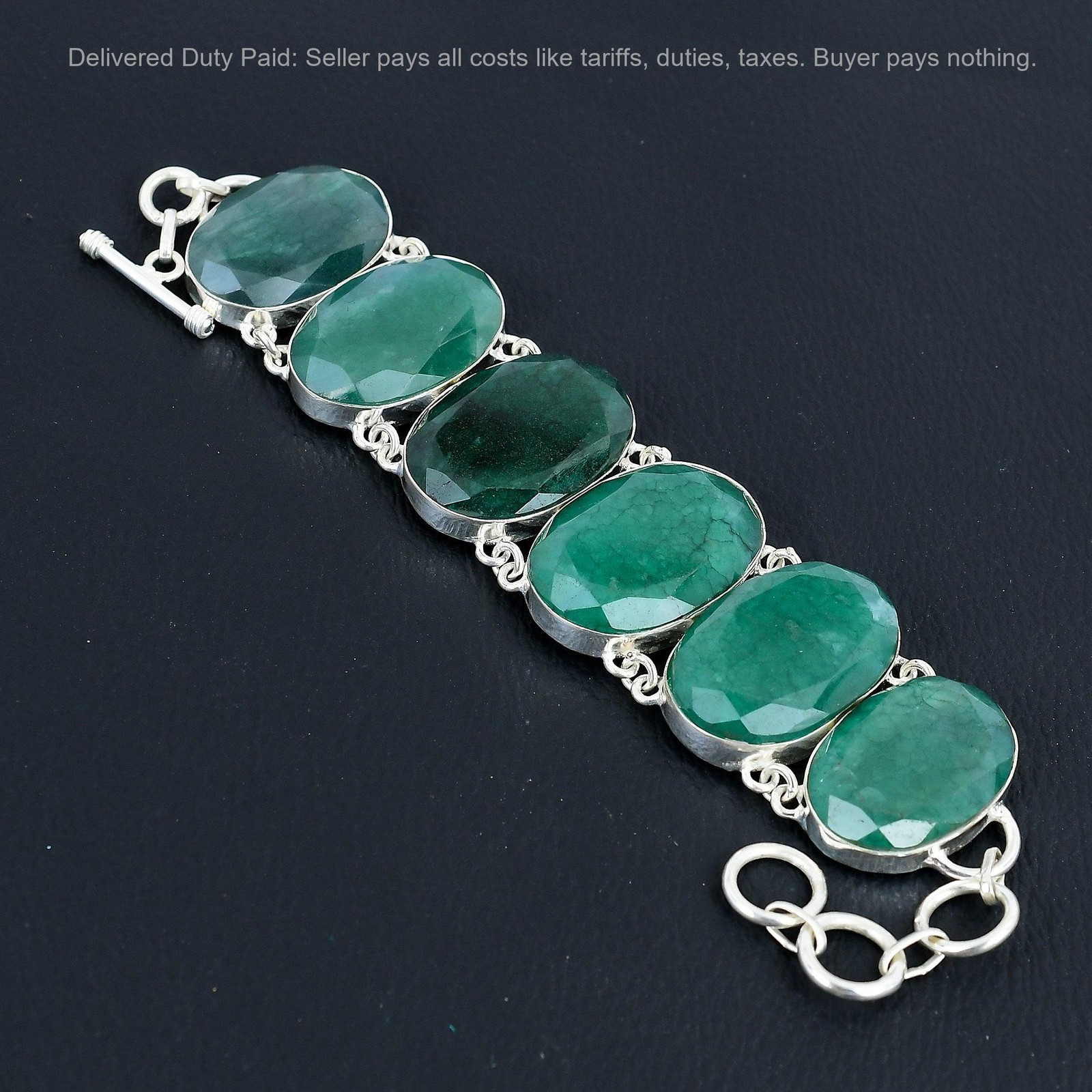 Natural Zambian Emrald Trendy New Chain Anniversary Bracelet 925 Sterling Silver