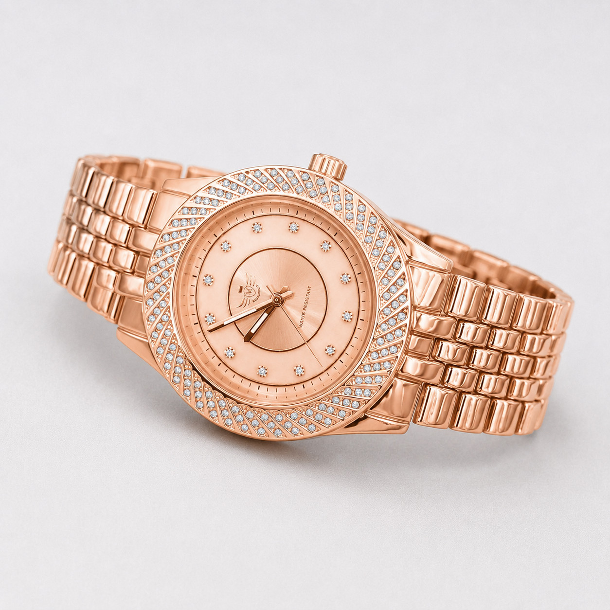Rose Gold Mens Watch Japan Quartz Crystal Bezel Dress Luxury 43mm