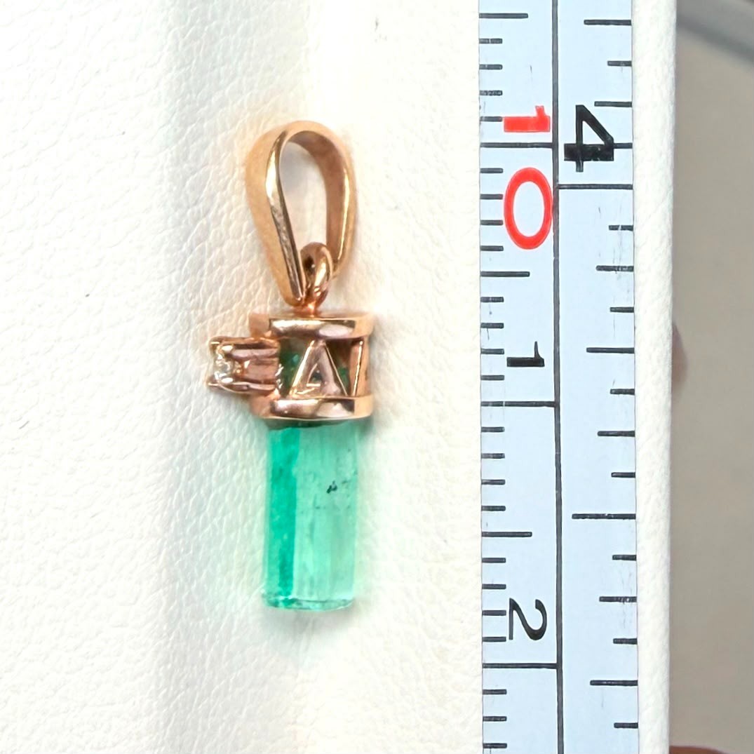 Natural Uncut Colombian Emerald Rough Pendant 18k Rose Gold