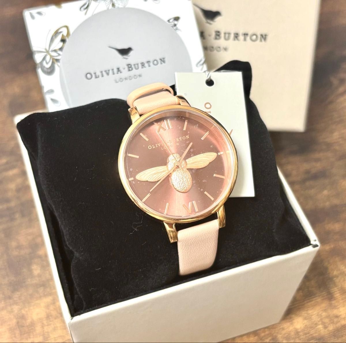 New Olivia Burton 3D BEE light brown x baby pink