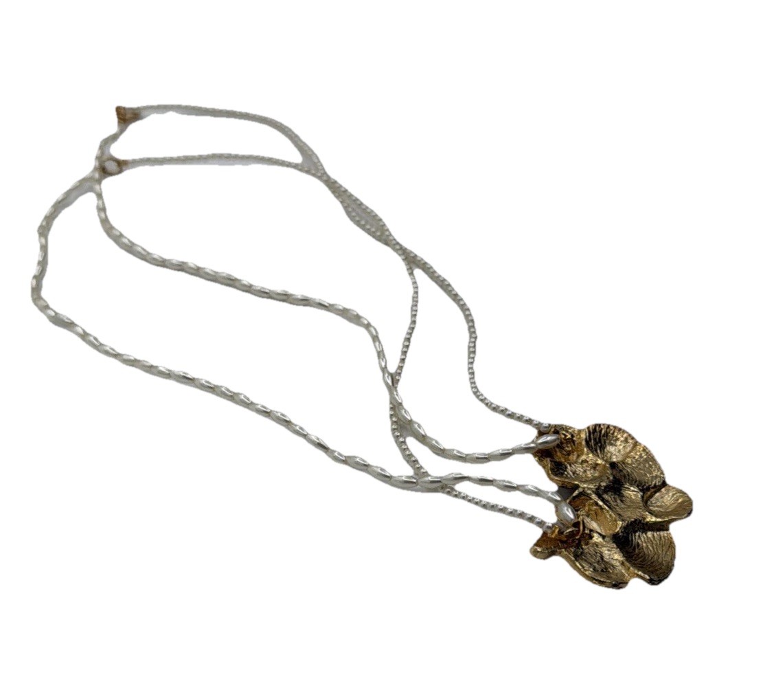 Vintage Pearl Necklace Gold Shell Pendants Ocean Motif Statement Jewelry