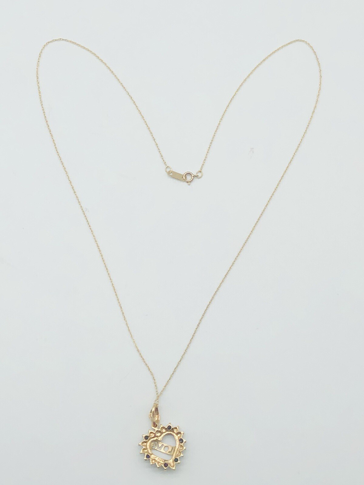 Vtg 10K Yellow Gold Diamond Blue Sapphire Hear Love Pendant Necklace 1.95g – 18”