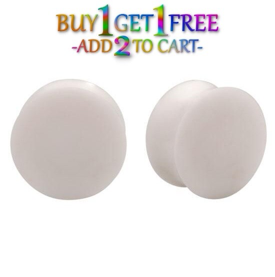 Pair 8g-40mm WHITE SOLID SILICONE PLUGS Soft Double Flare Gauges Thick Ear 3033