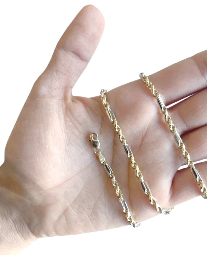 14k Semi-Hollow 2-Tone Figarope Chain 3.0mm Necklace Size 7″-30″