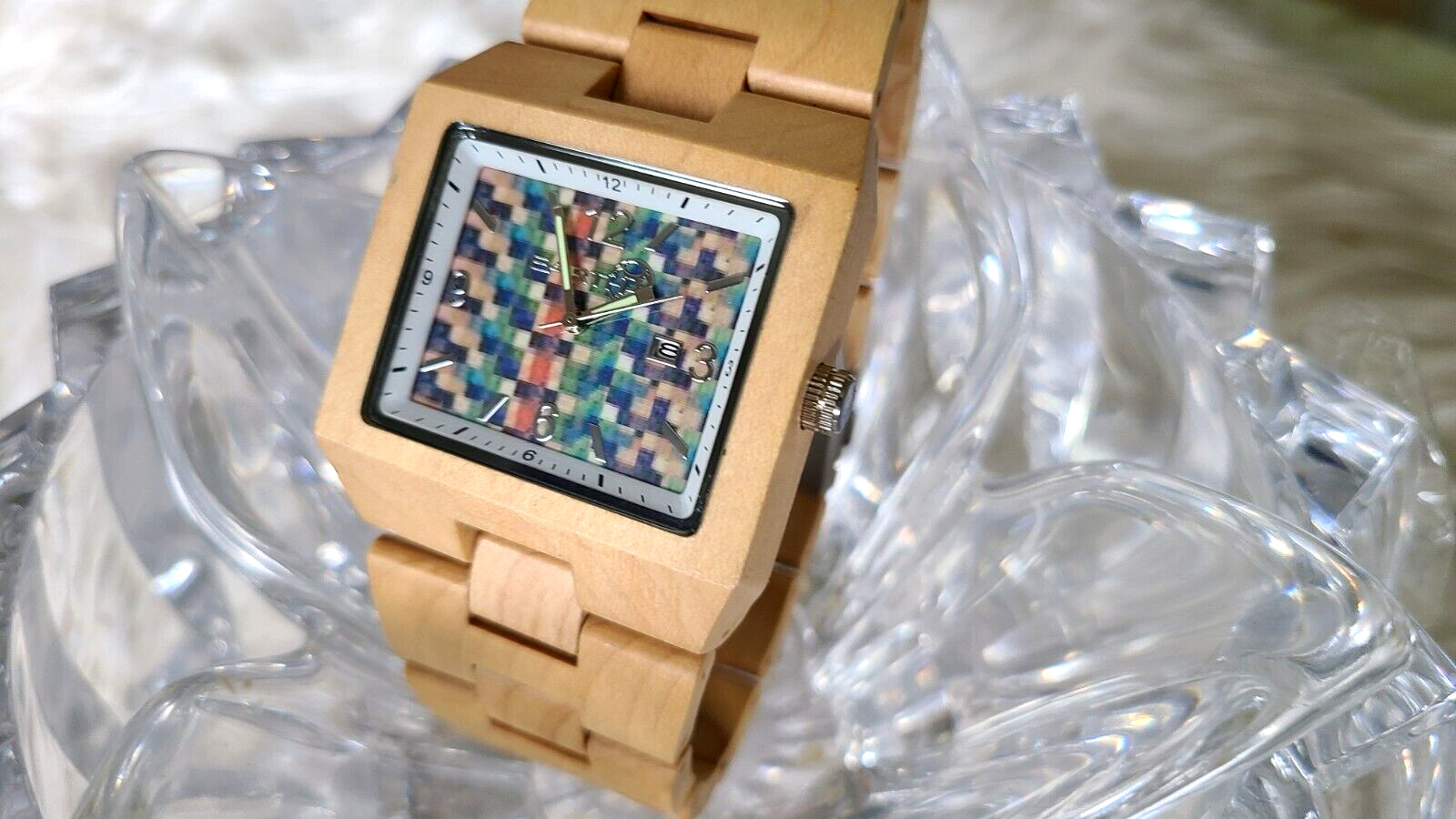 EARTH WOOD GOODS Heartwood Men’s Eco-Friendly WOOD WATCH Mosaic Dial 9″