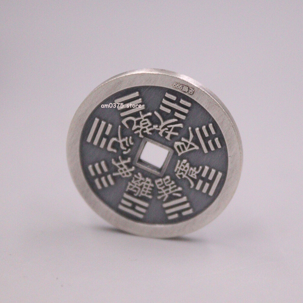 Pure 999 Fine Silver Women Man 山鬼花钱 Exorcise Evil Spirits Coin Pendant 22mm
