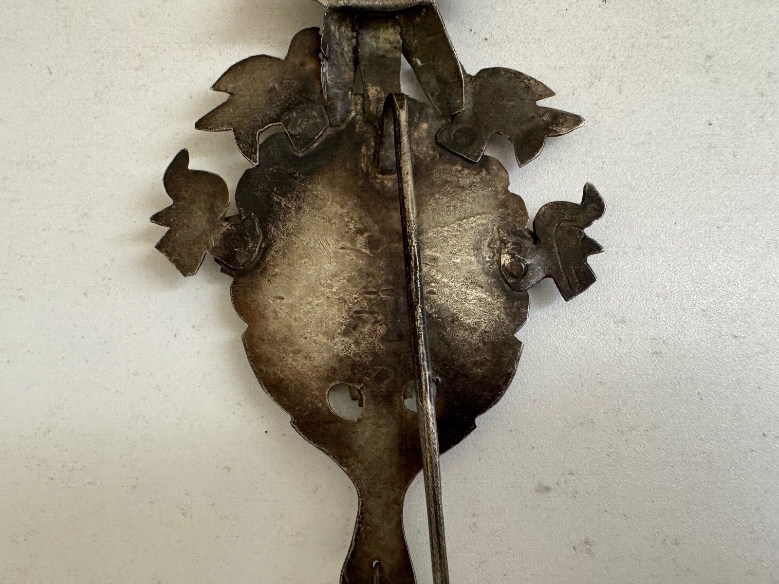 Antique Spanish Colonial Peruvian Large Tupu Shawl Pin Birds & Articulated Fish