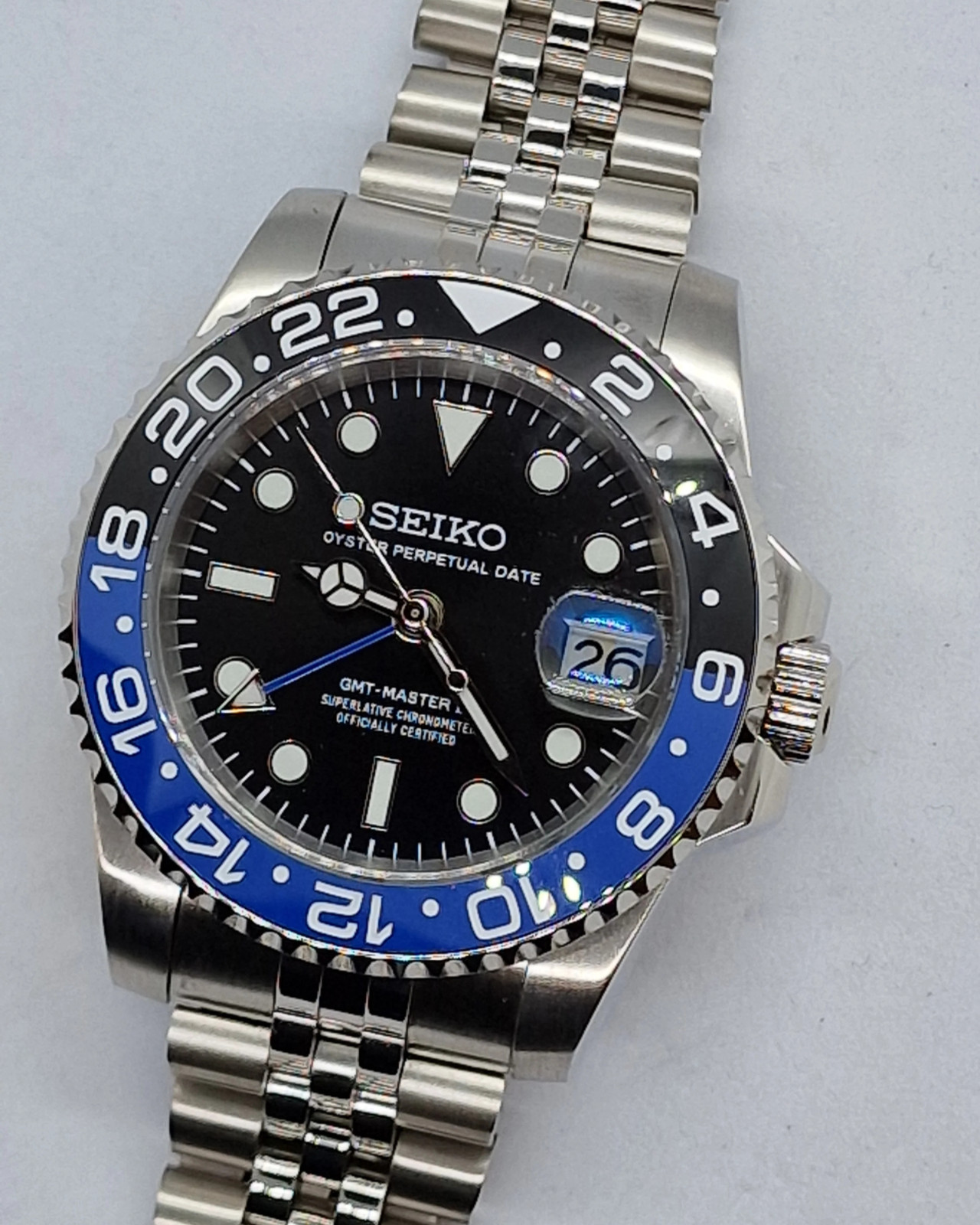 PrimeCrown Steel GMT Automatic | Blue/Black 24h Bezel | NH34