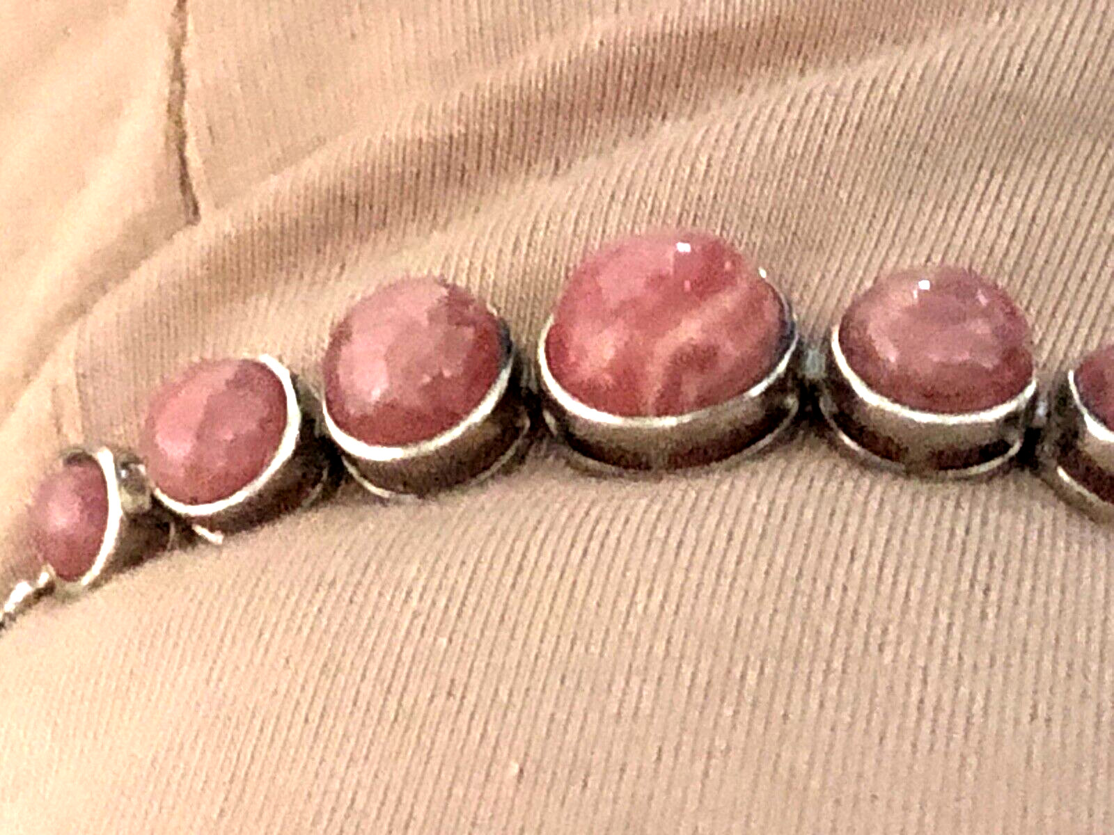 GENERATION GEMS ROUND PINK RHODOCHROSITE GEMSTONE SS ADJ. BRACELET (M4339-24)