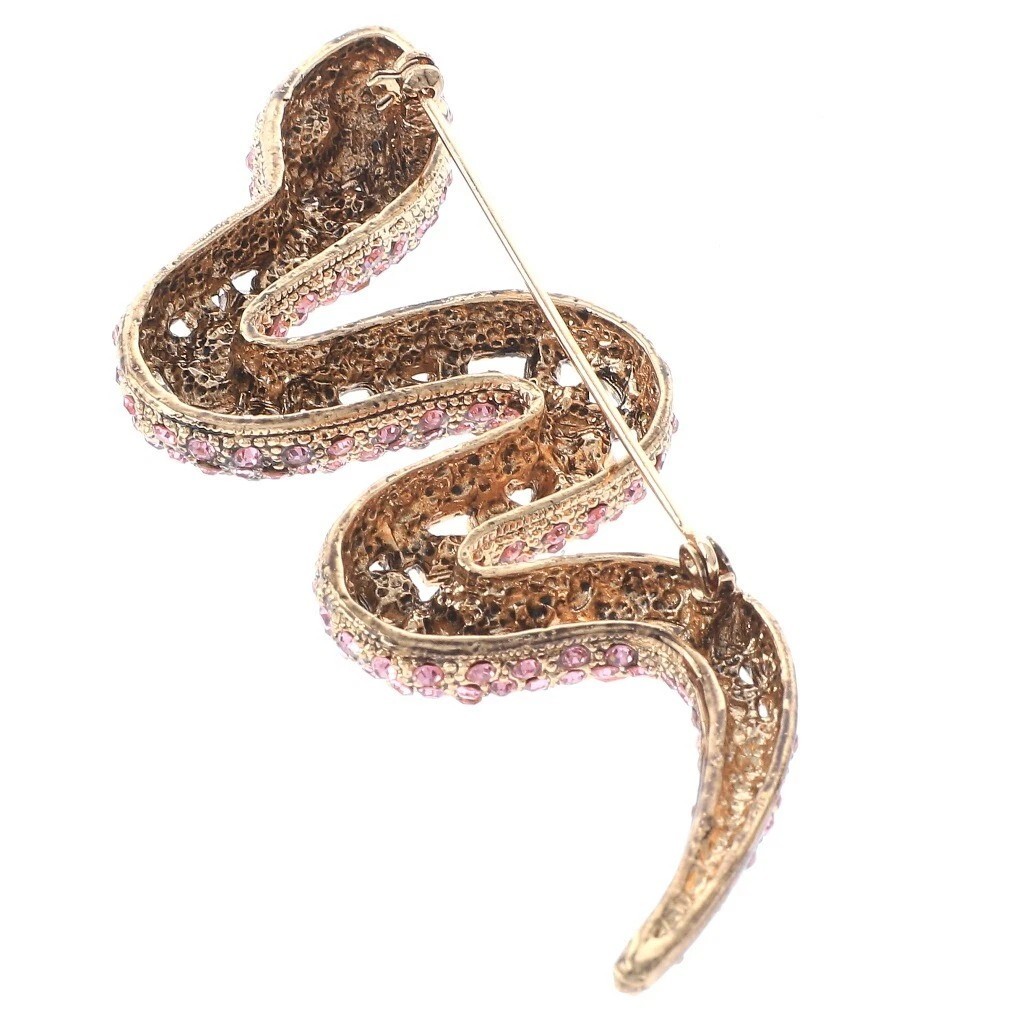 Antique Gold Tone Metal Large Crystal Snake Brooch P1395-PKGN