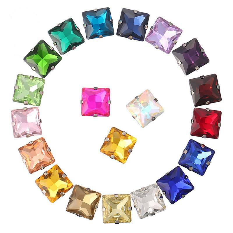 10pcs Sew On Square Glass Crystal Rhinestones Flat Back Claw Cup Crafts Beads