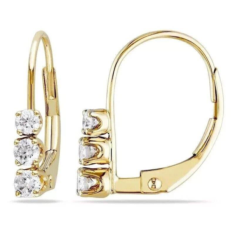 1 Ct Round Cut Real Moissanite Cluster Stud Earrings 14K Yellow Gold Plated