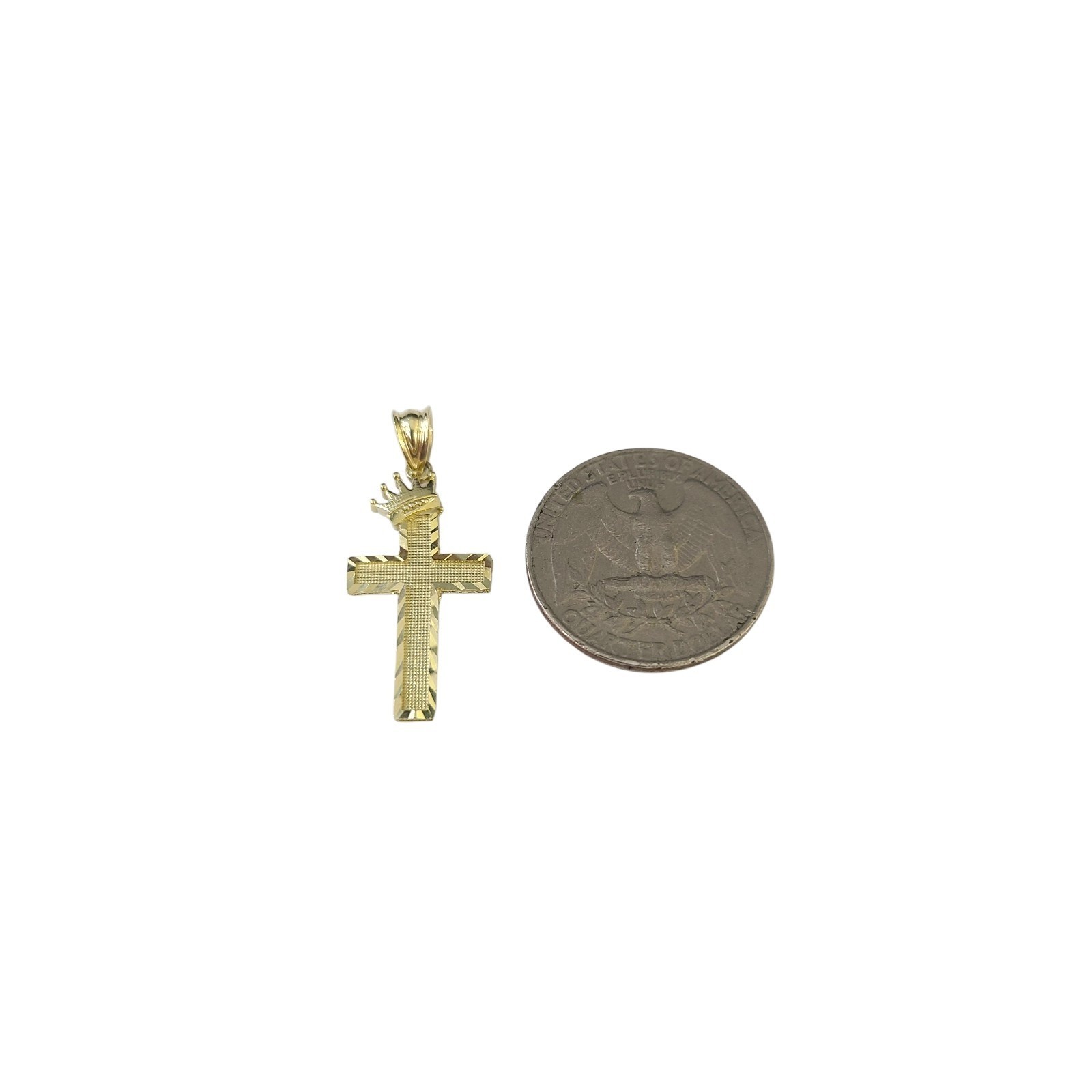 10K Gold 3mm Byzantine Chain Crown Cross Charm Pendant Set 18″-28″ Men Women