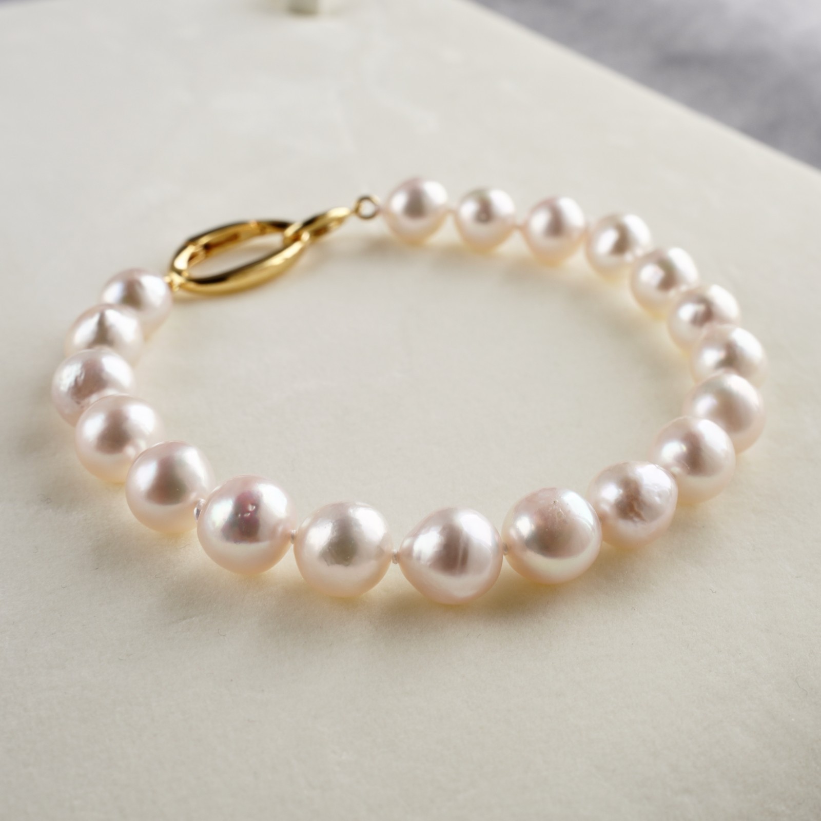 8-8.4mm Baroque White Japanese Akoya pearl Bracelet Sterling Sliver Clasp, 8″