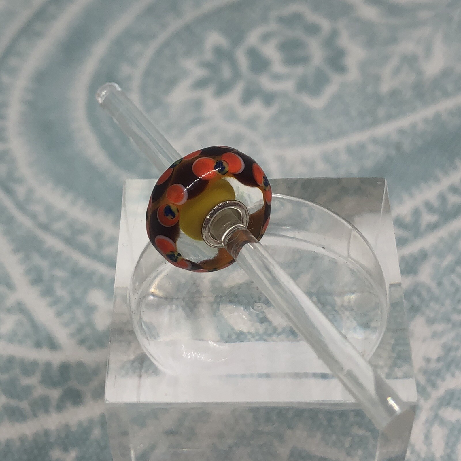 Authentic Trollbeads OOAK Orange & Brown Chains Blue with Dots on Yellow CC, New
