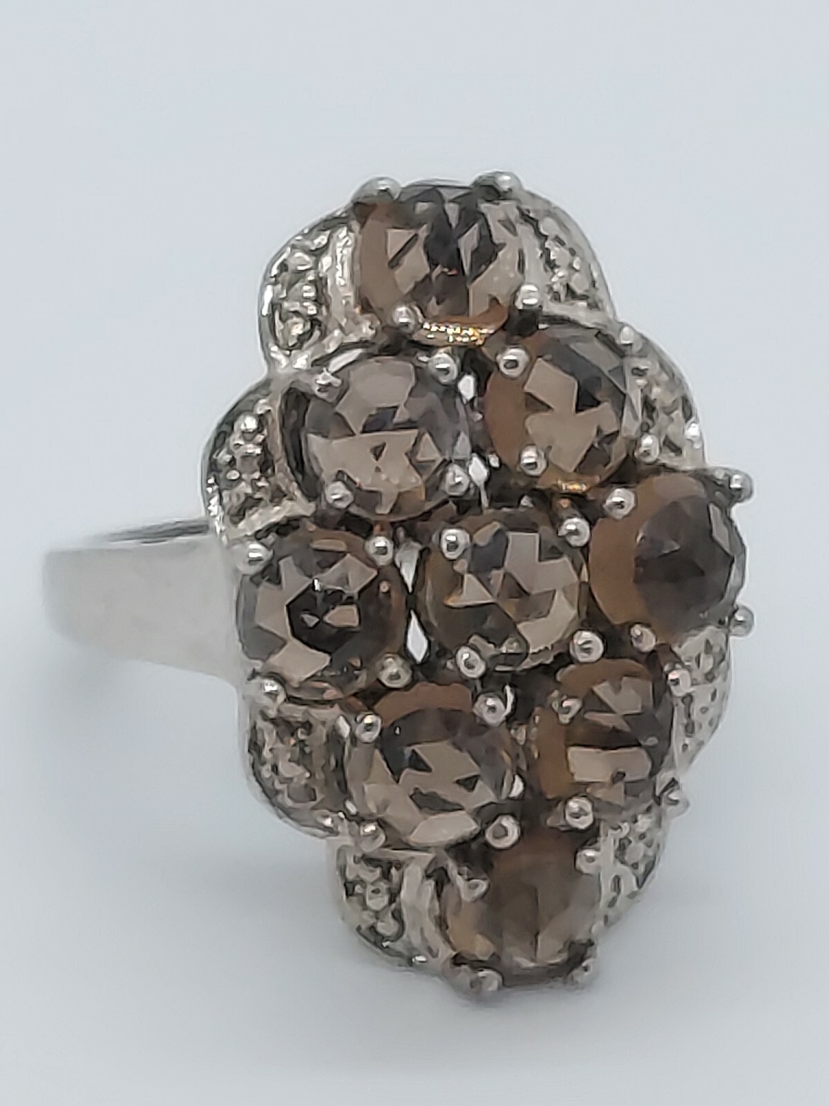 Karis STS Silver Tone Feceted Smoky Quartz Ring size 7.5