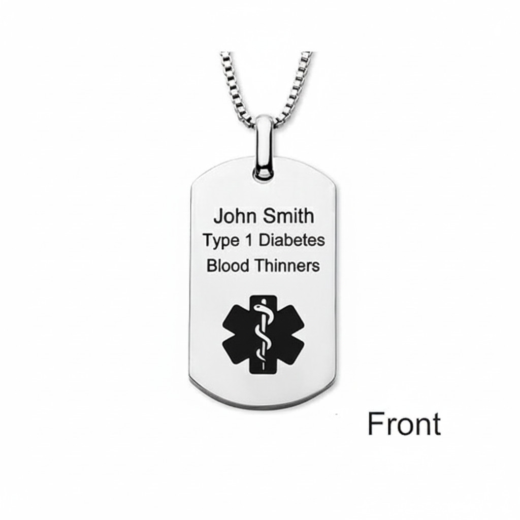 Stainless Steel Medical Alert ID Pendant Necklace Dog Tag Personalized Engraving