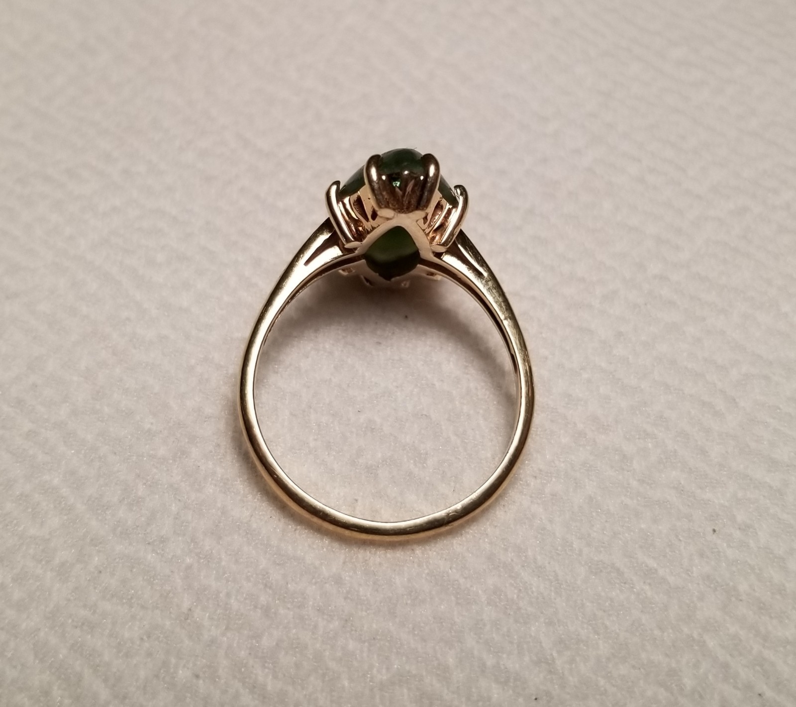 14k Yellow Gold Green Nephrite Jade Marquis Cabochon Ring Size 8 – 4.2 Grams