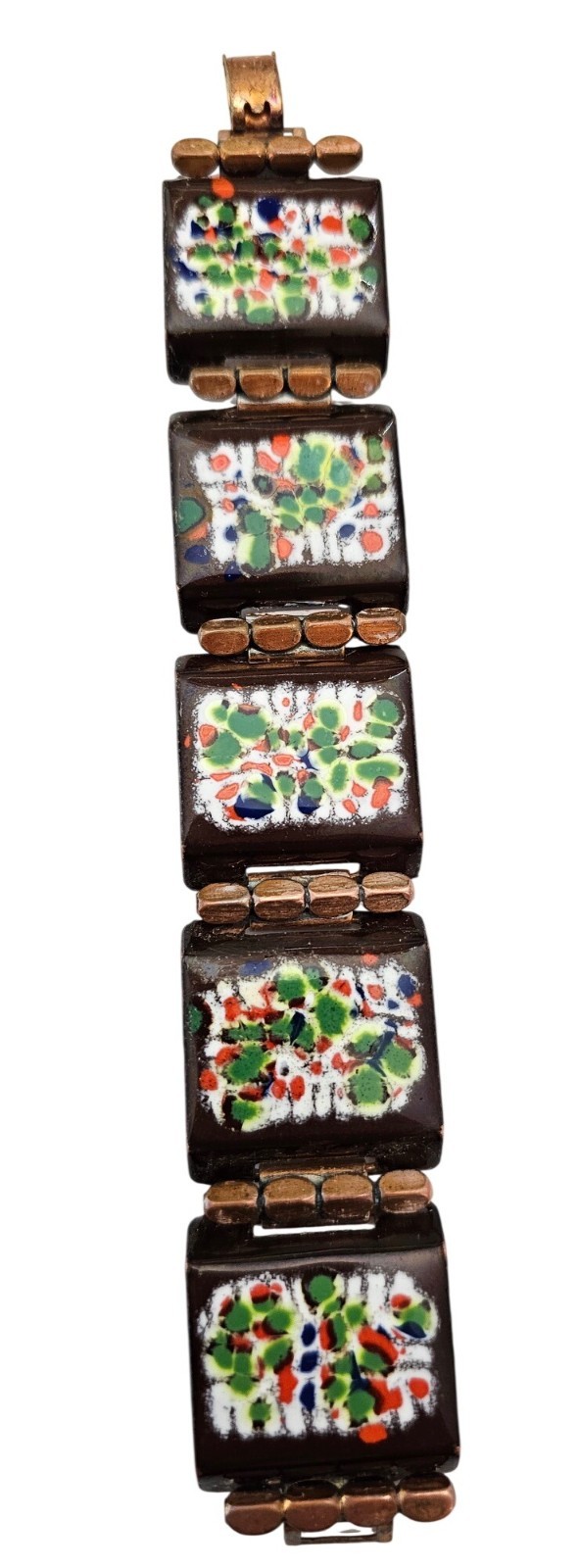 Matisse Renoir Chestnut Brown Specked Red Green Blue Panel Bracelet J688