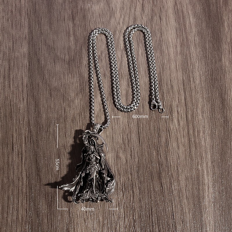 Gothic Grim Reaper Scythe Skull Pendant Necklace Men Punk Biker Halloween Gift