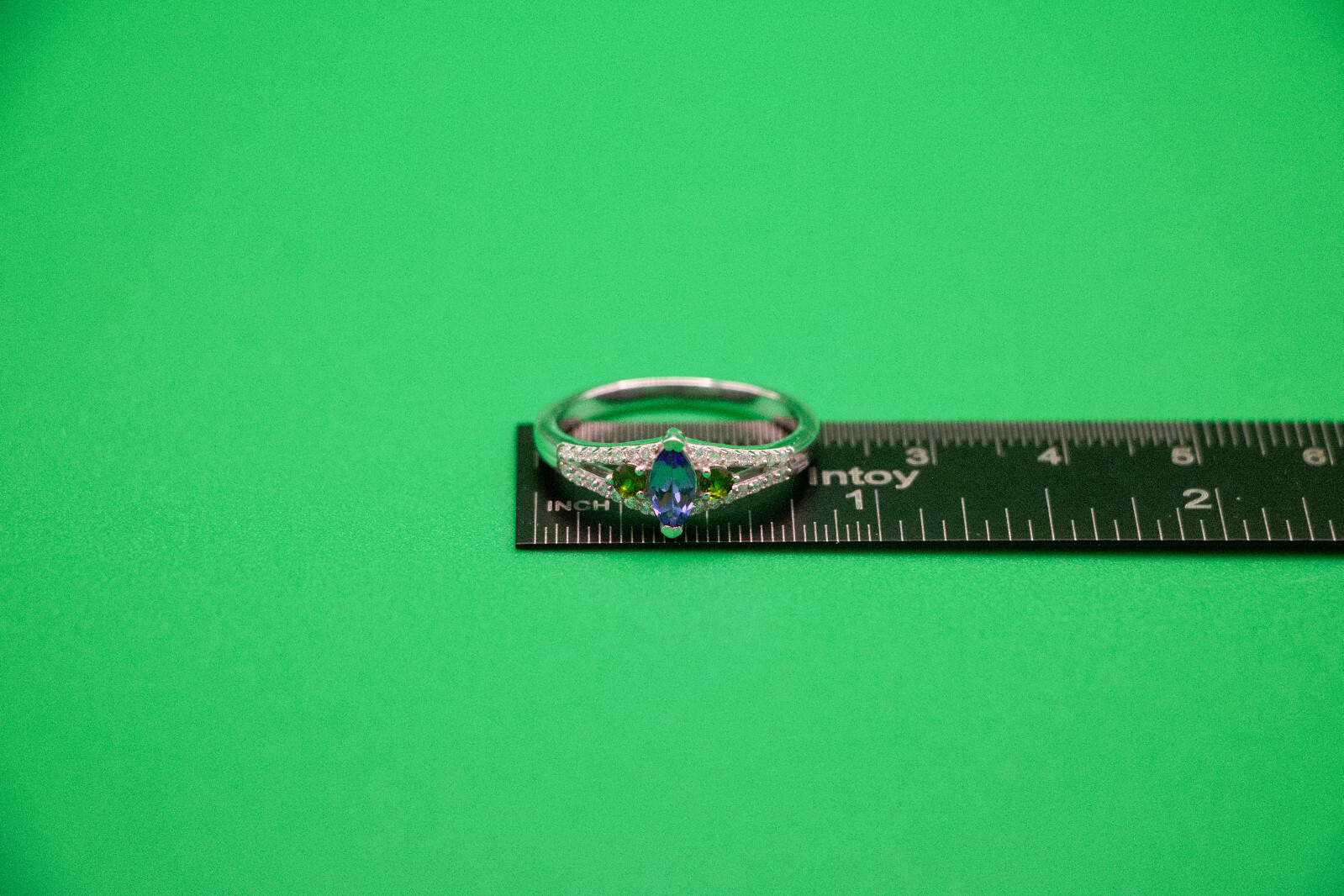 Tanzanites and Multi Gemstone 0.70 ctw Ring in Rhodium Over Sterling Silver Sz 8