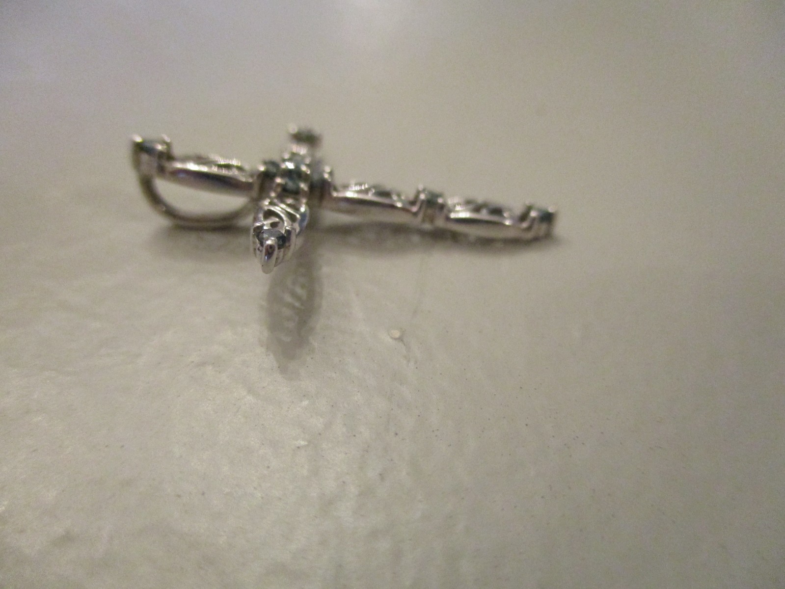 14K WHITE GOLD FILIGREE 1″ CROSS PENDANT w/10 BLUE GEMSTONES (NT FERRO)-1.22g