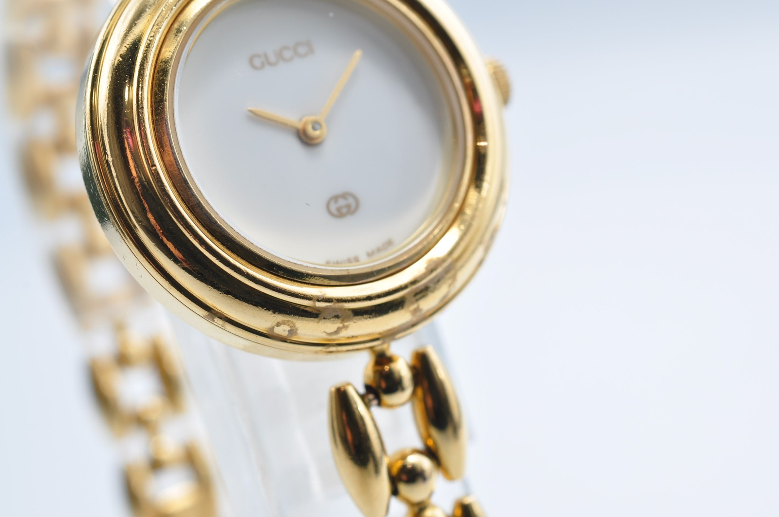 Gucci 11/12.2 Change Bezel Watch Gold Tone Rice Link Band w/6Bezels,Box w-11131