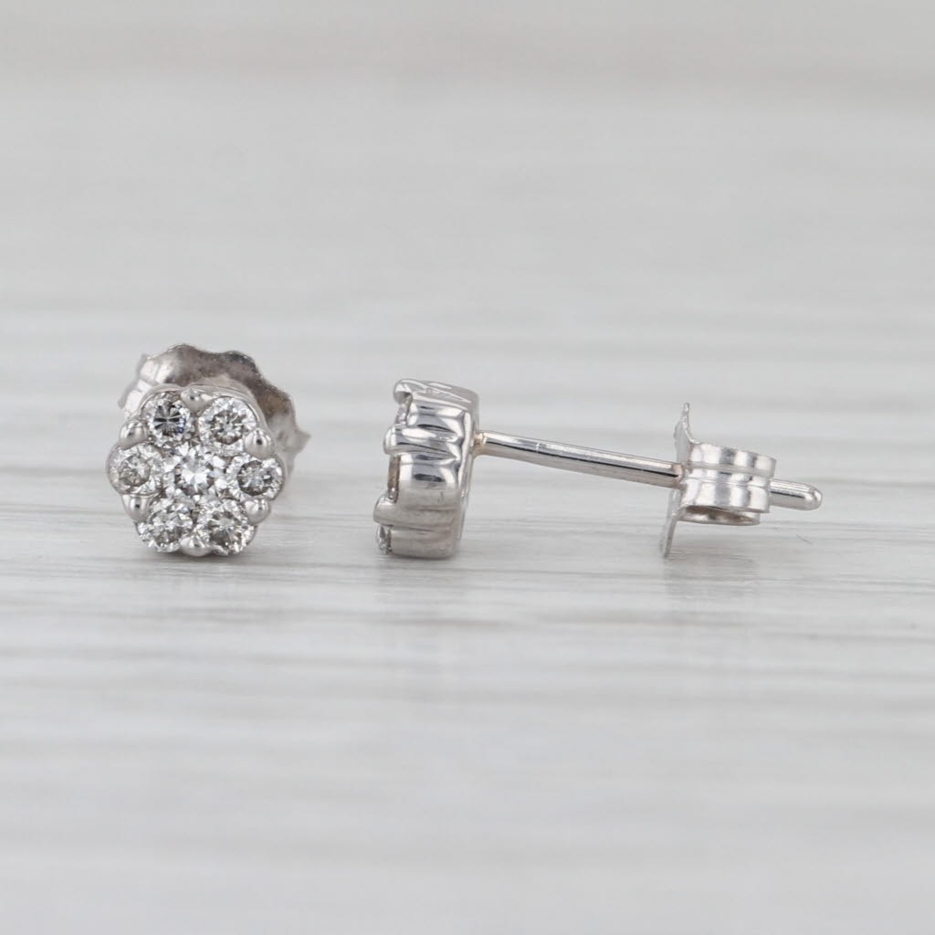 0.23ctw Diamond Cluster Flower Stud Earrings 14k White Gold Studs