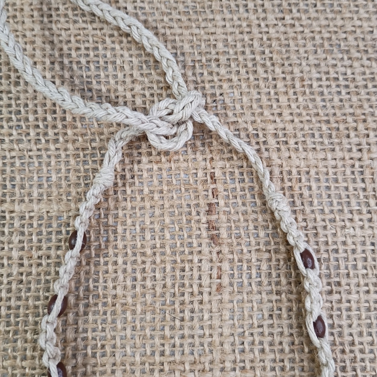 New Natural Hemp Choker Necklace W/ Mixed Brown Beads 13-18 in Tie-On Macrame