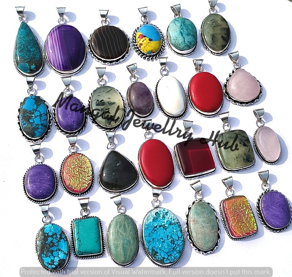 Healing Coral & Mix Gemstone Pendants Lot 925 Sterling Silver Plated Jewellery
