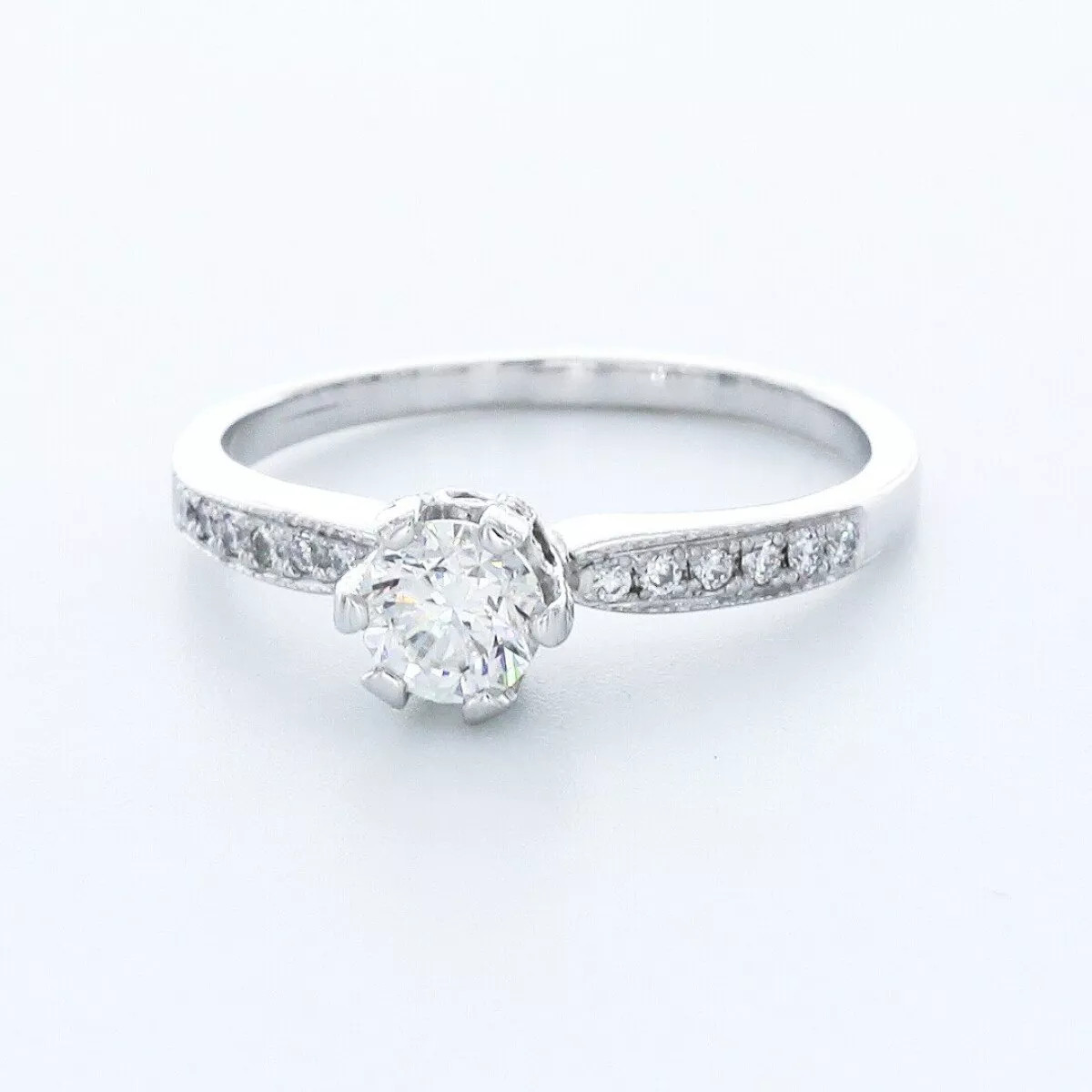 Engagement Ring 14K White Gold Vintage 1.45 Carat Round Lab-Grown Diamond E VS1