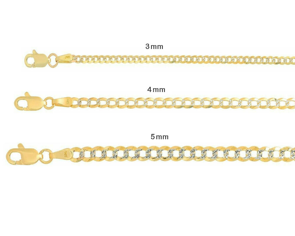 Solid 10k Yellow Gold 3mm-5mm D/cut Pave Cuban Link Chain Necklace 16″-30″