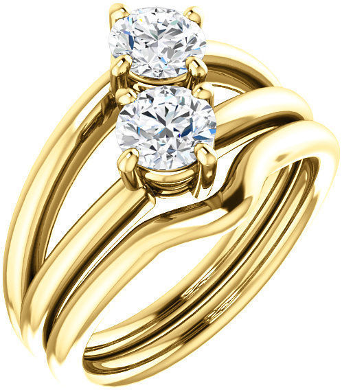 1.00 ct total 2 Round Diamond Ring 14k yellow Gold Band 0.50 ct each SI1 clarity
