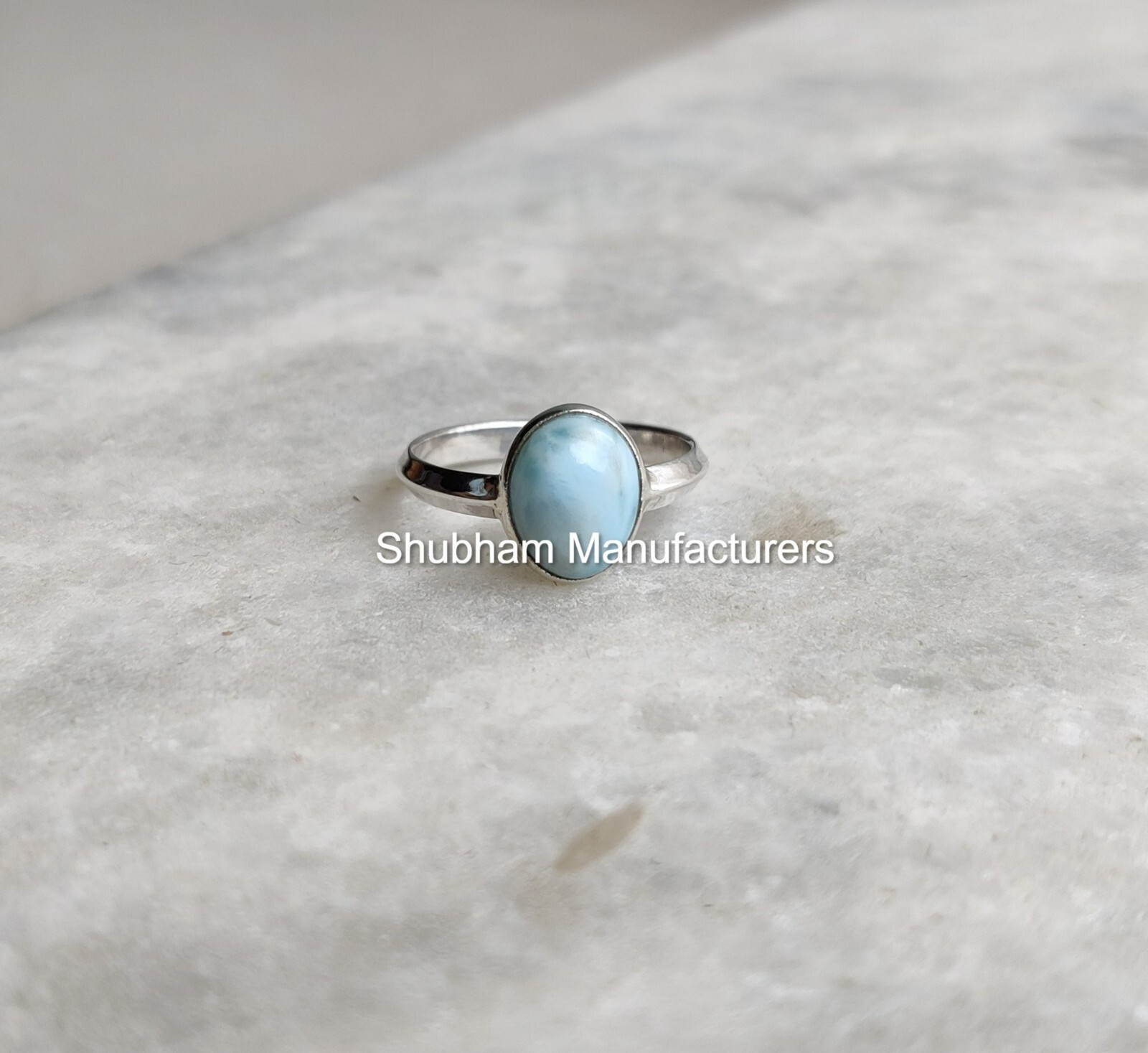 Natural Larimar Gemstone Ring Knife Edge Silver Minimalist Birthstone Jewelry