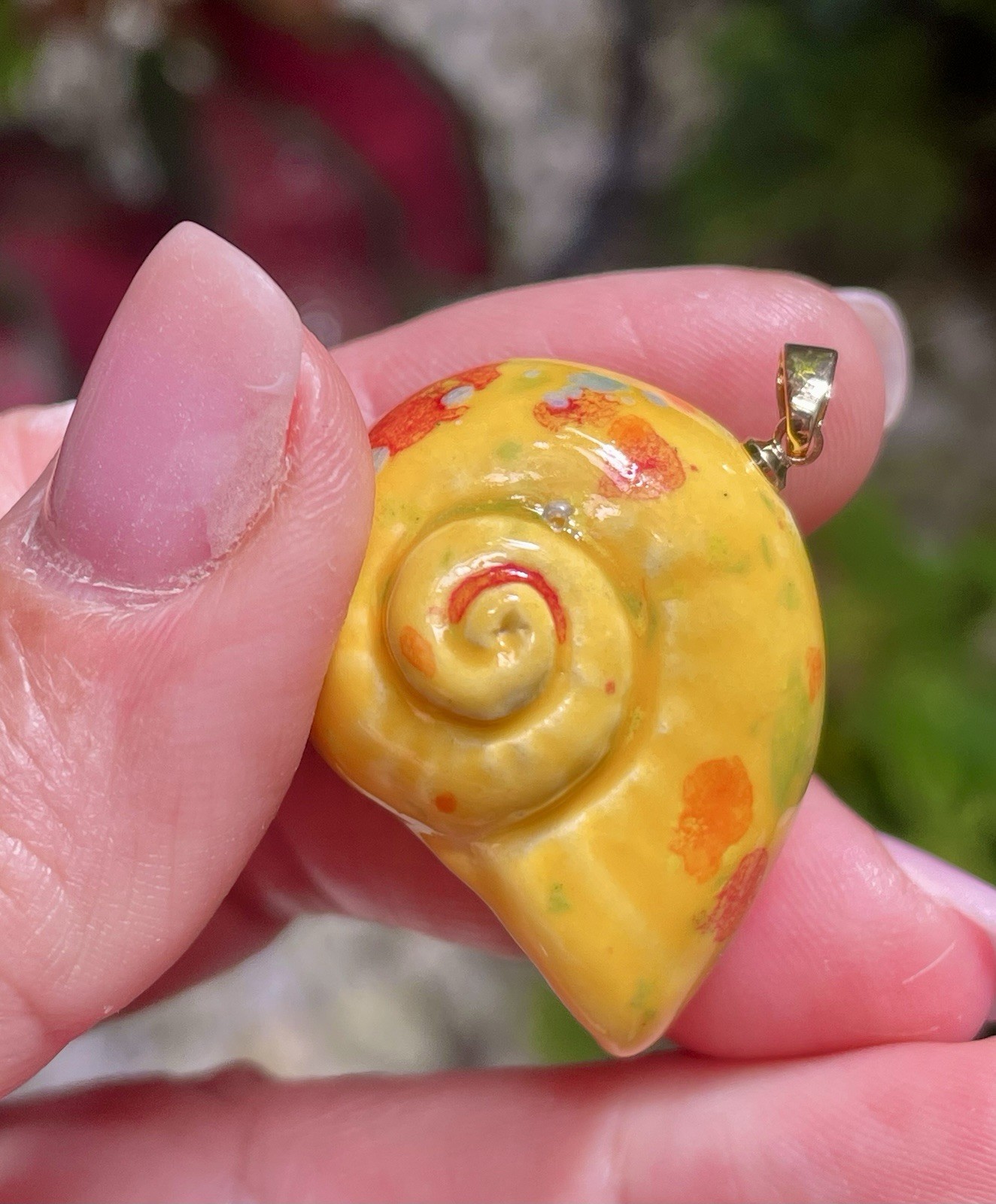 Handmade Ceramic Pendant Jewelry. Unique piece. Orange speckles
