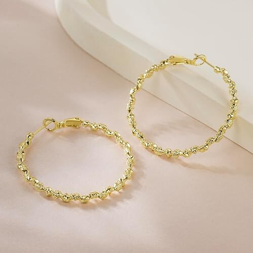 Italian 14K Gold Hoops Earrings Twisted Solid Large Women 40mm X 3mm