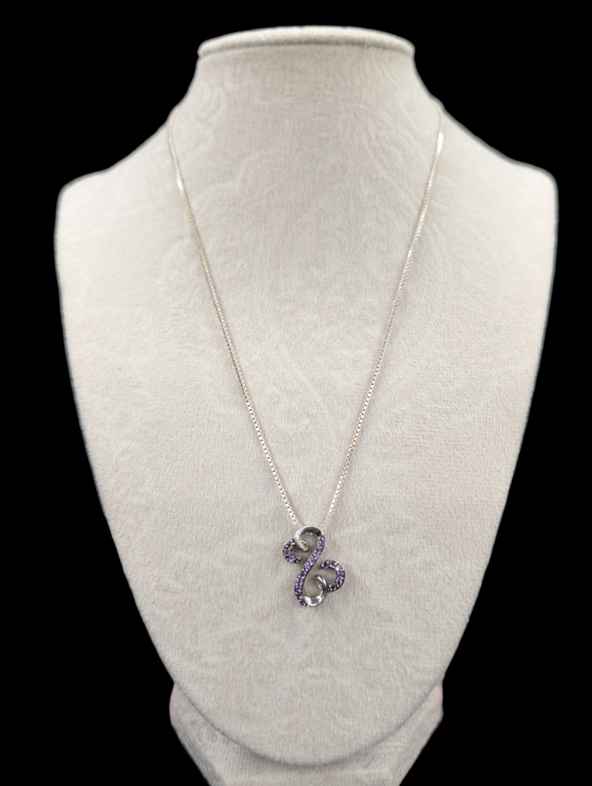 Sterling 925 JWBR Jane Seymour Open Hearts Amethyst Pendant 18″ Chain Necklace