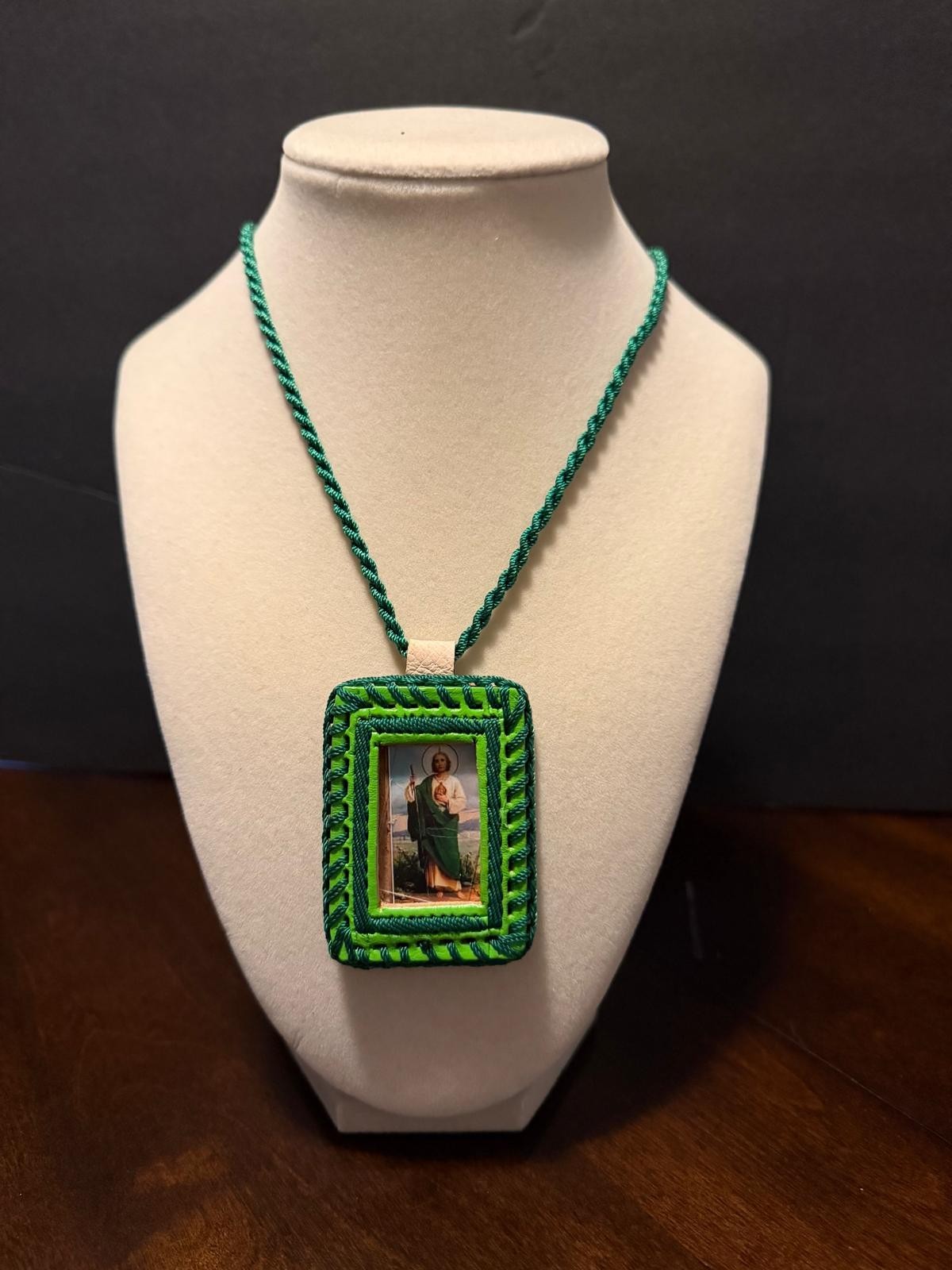 St. Jude Scapular Green Handmade Leather Catholic Necklace Escapulario San Judas
