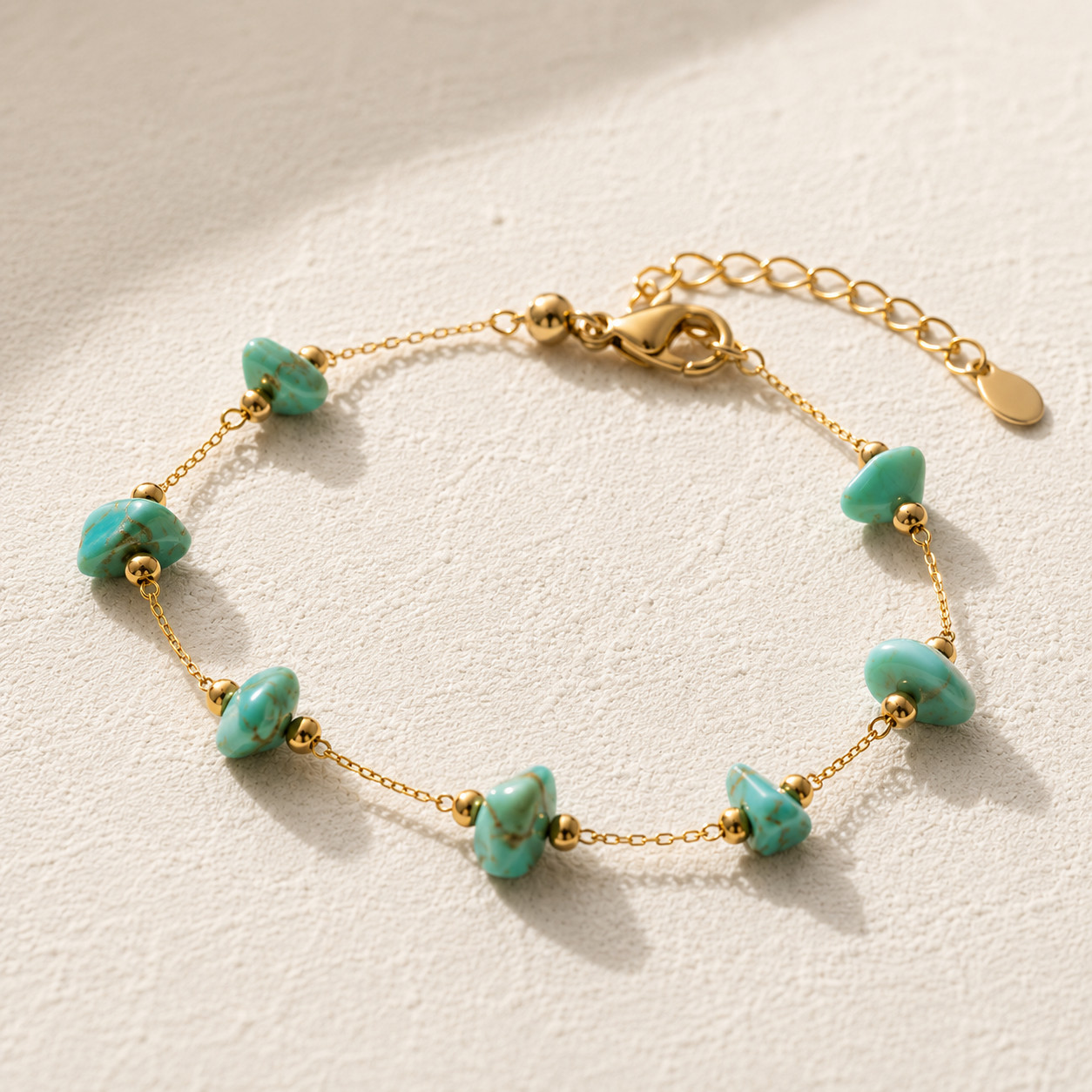 Natural Turquoise Chip Bracelet | 18K Gold Plated | Protection & Wisdom | Dainty