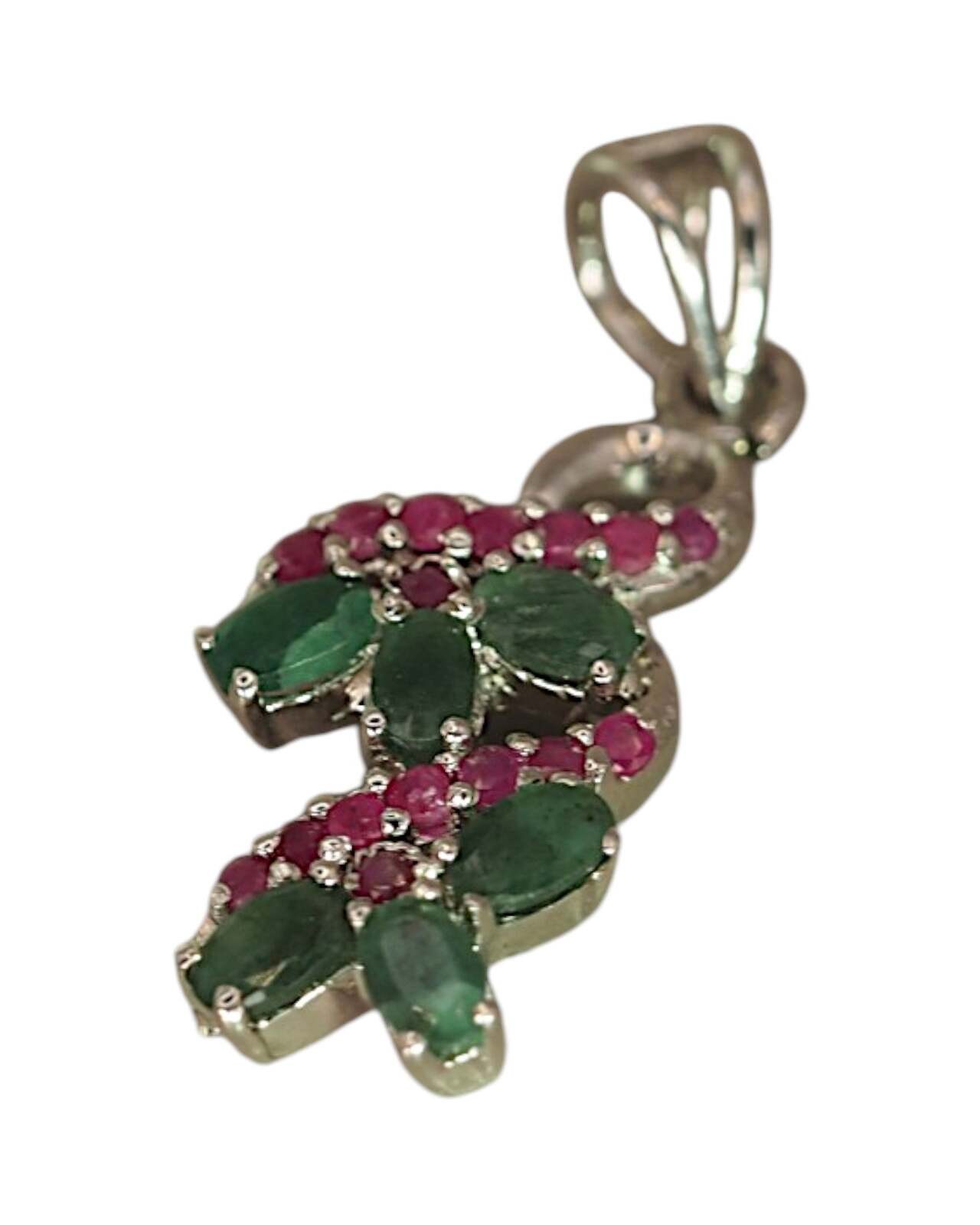 Sterling Silver Green & Red Gemstone Floral Vine Pendant