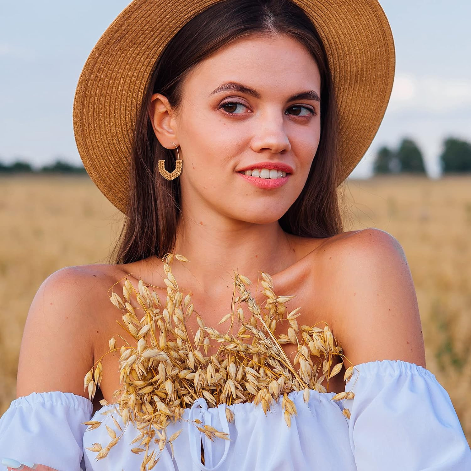6 Pair Bohemian Earrings Rattan Earrings Straw Tassel Fashion Geometric for Wome