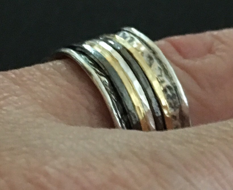 NWOT OR PAZ STERLING SILVER 925 THREE TONES SPINNER RING SZ 8 ISRAEL PZ