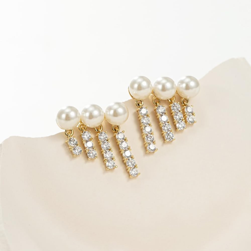 Pearl Crystal Tassel Earrings for Women Trendy Round Pearl Stud Earring Gli – 01