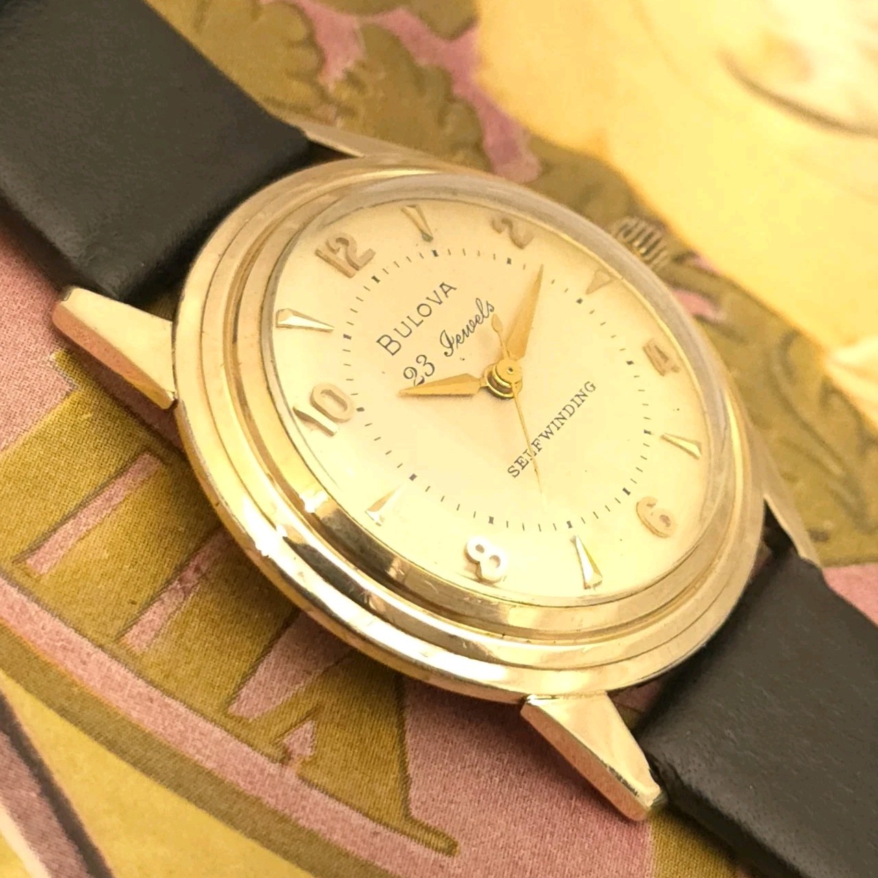 TW7 23j SHARP 1956 UFO BULOVA FLYING SAUCER SELF WIND 14k GOLD FILLED SS RUNS A+