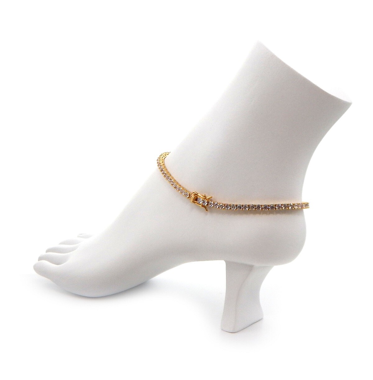 Cubic Zirconia 3mm Tennis Chain Anklet Ankle Bracelet 10 – 12 in 14k Gold Plated