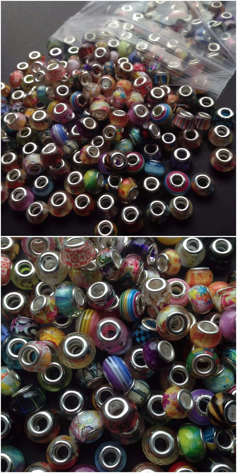 30pcs Mixed Colorful European Bracelet Charms Beads Glass Sliders Spacers Silver