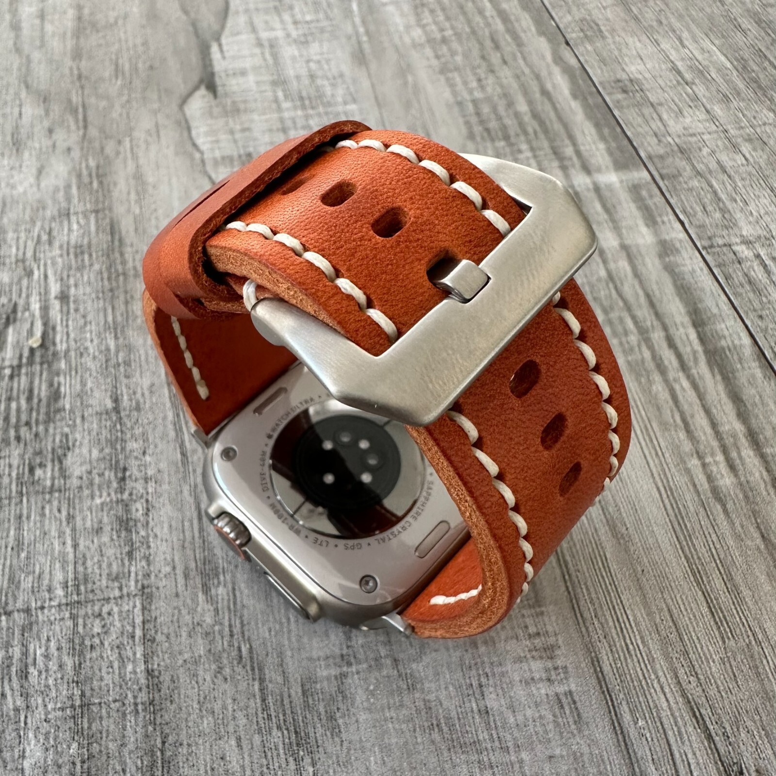 For NEW Apple Watch Ultra 1 2 49mm Dark Orange Leather watch Band Strap