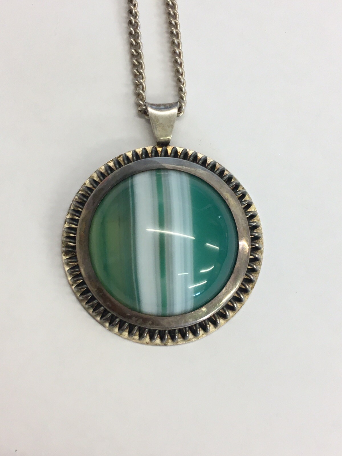 Vintage Solid Silver Retro Swedish Pendant Necklace W/Agate 16.7grams