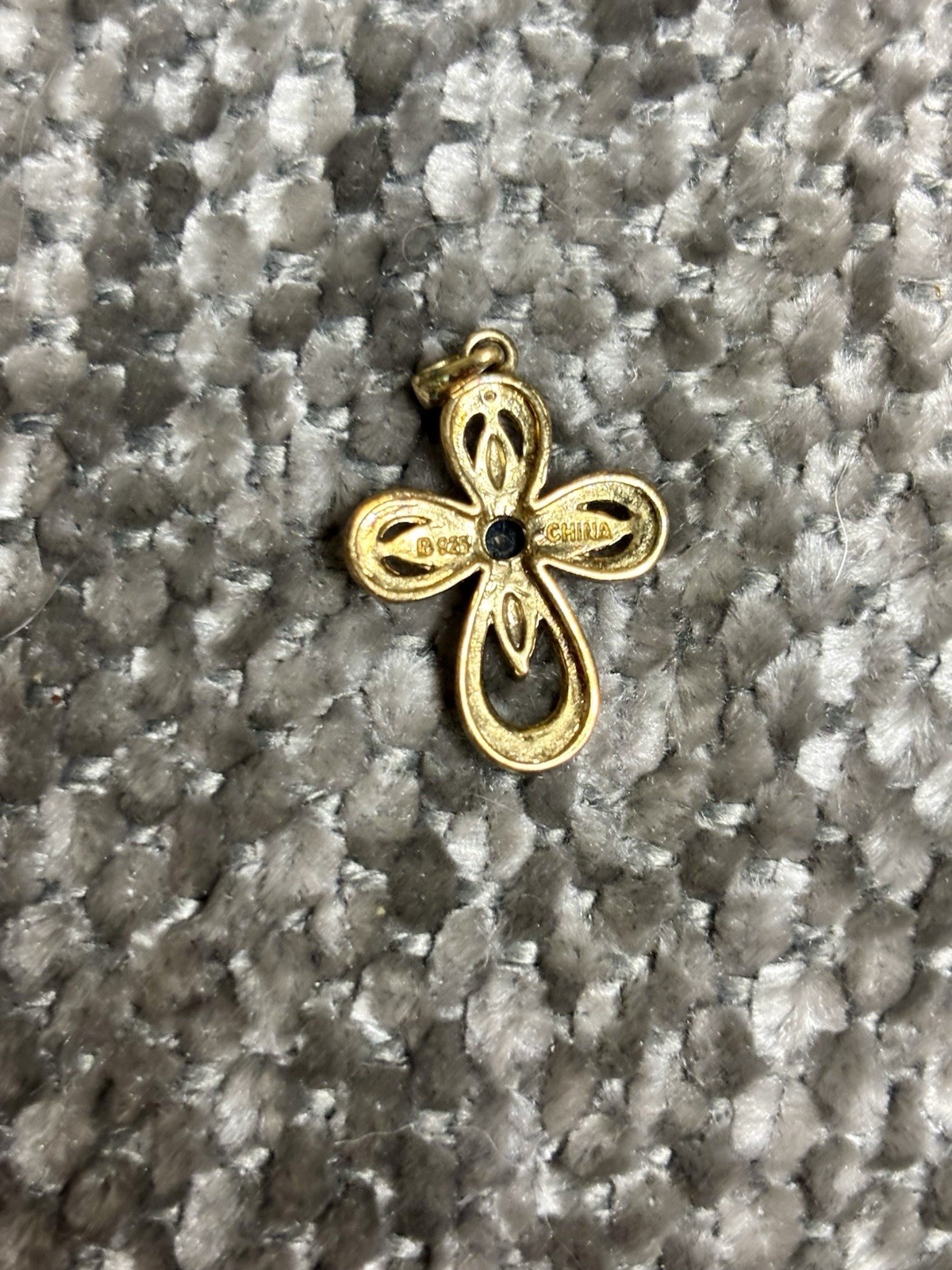 18 K Gold 925 Sterling Silver Cross With Red Enamel And Blue Sapphire