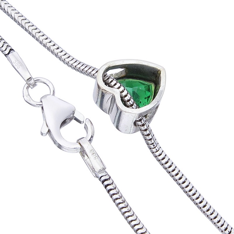 Dark Green Colour Stone Heart Pendant Necklace 585 White Gold